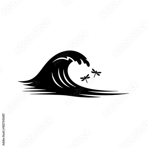 World Wetlands Water Waves Abstract flowing blue shapes with dragonfly accents