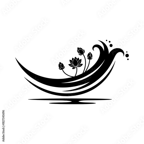 World Wetlands Water Waves Water wave curve with lotus buds vector illustration