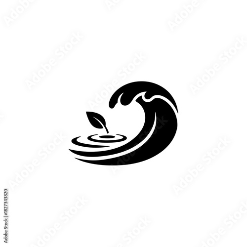 World Wetlands Water Waves Stylized wave crest silhouette with floating leaf