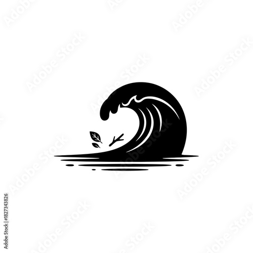 World Wetlands Water Waves Single breaking wave crest illustration on black