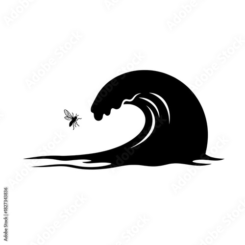 World Wetlands Water Waves Curved blue wave graphic with small floating insect