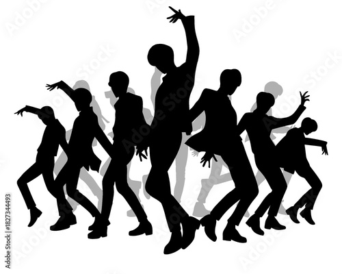 Male idol group silhouette, kpop idol dancing, icon isolated on white background, type 9