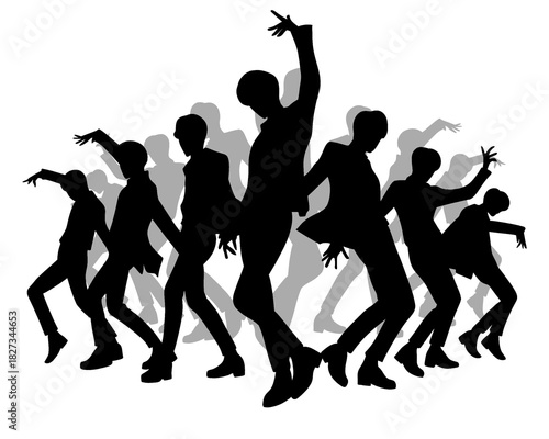 Male idol group silhouette, kpop idol dancing, icon isolated on white background, type 8