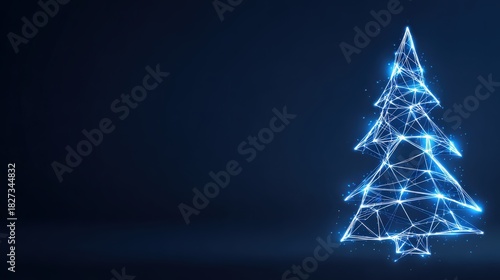 A modern digital illustration of a Christmas tree rendered with glowing lines and points against a dark backdrop. ..Created with Generative AI, not depicting real subjects.