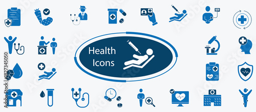 Health & Wellness Icon Set, Medical, Mental, Nutrition Care Vector Collection, Healthcare  Illustration Pack. Brain, Therapy, Diagnosis ,Support Icons,Medical and Lifestyle Vector Icons. 