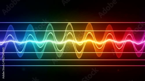 Colorful sound wave visualization with vibrant gradients on a dark background, representing audio signals
