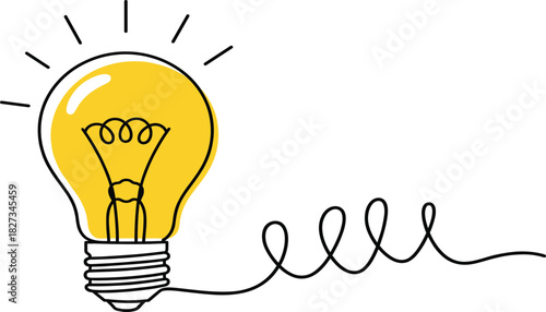 Light bulb continuous line drawing with idea concept