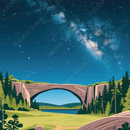The Beauty of the Galaxy Sky and the Arch Illustrator Artwork Banner Background Design Template 