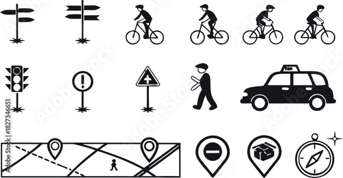 Transportation, Traffic, and Road Sign Icons Set