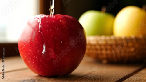 Fresh Red Apple Being Washed