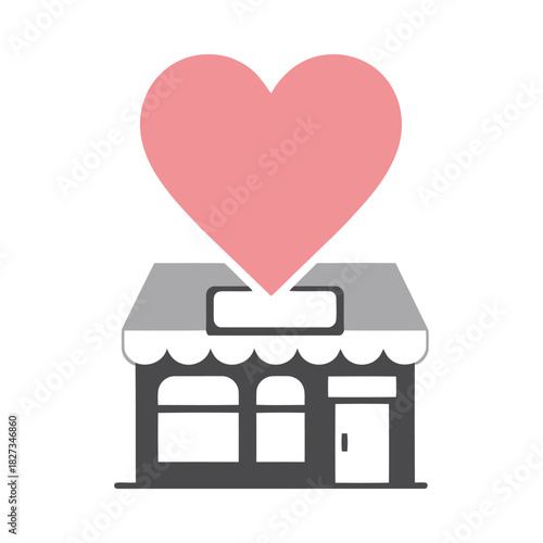 Love local shop icon with a heart above a storefront building