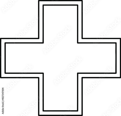 Simple outlined cross symbol on a white background for medical or religious use