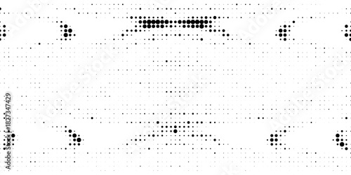 Halftone wavy grunge background. Faded grain gritty textured wallpaper. Black and white comic noise grit surface. Pixelated speckles, dots and particles overlay. 