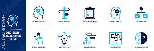 Decision Management Blue Colored Outline Icon Set