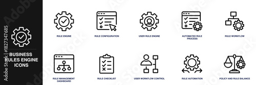 Business Rules Engine Line Icon Set