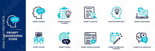 Prompt Engineering Blue Colored Outline Icon Set