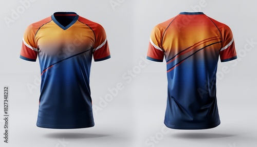 Colorful Sports Jersey with Gradient Design and Dynamic Pattern on White Background