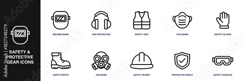 Safety and Protective Gear Line Icon Set
