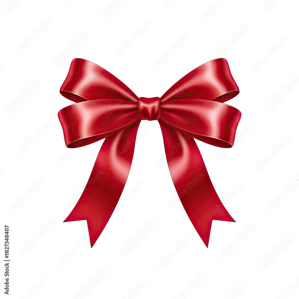Fototapeta premium Shiny Red Ribbon Bow Isolated on Black Background Festive Decoration for Holidays and Gifts