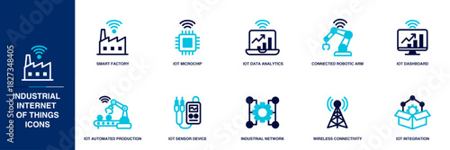 Industrial Internet of Things Blue Colored Outline Icon Set
