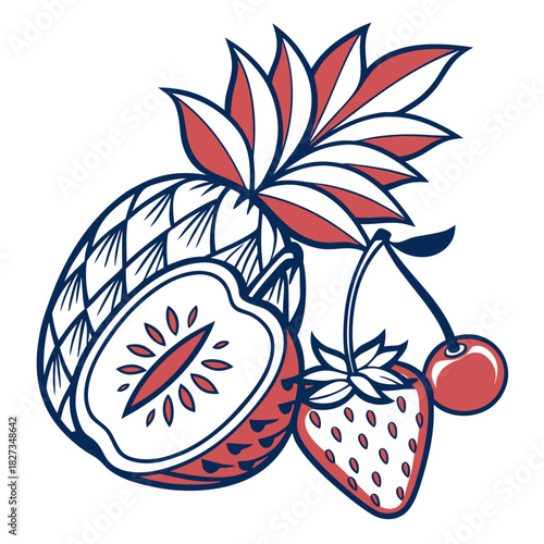 Outlined Detailed Mixed Tropical Fruit Combination Delicious Food Still Life