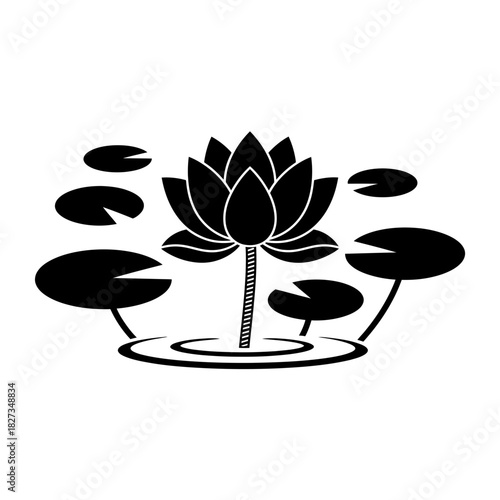 World Wetlands Wide minimalist lotus flower with leaves and water ripples