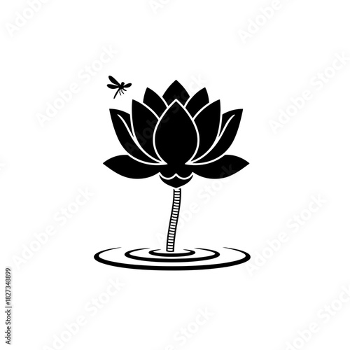 World Wetlands Single lotus with dragonfly vector illustration zen concept