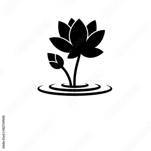 World Wetlands Lotus flower silhouette with reflection on black