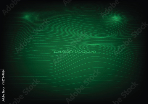 Abstract Green Technology Background with Wavy Lines and Glow Effects