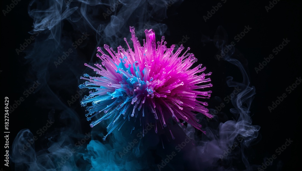 Fototapeta premium Neon Pink and Blue Crystal Formation with Dramatic Smoke
