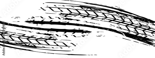 Grunge tire track, wheel braking marks. Truck, car or motorcycle tread pattern silhouette. Auto race, motorsport, speed racing design element