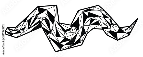 Abstract geometric shape with intricate triangular patterns. Modern art design with bold outlines black and white illustration.