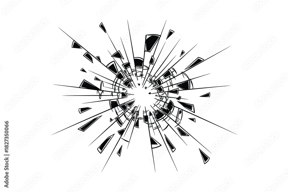 Obraz premium Abstract shattered glass or broken mirror effect with sharp fragments and radial lines radiating from center