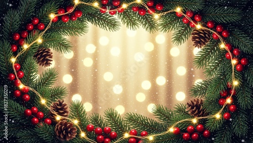 Christmas wreath with lights and berries