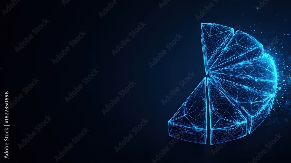 Obraz premium A captivating visual of a luminous pie chart composed of interconnected points and lines. ..Created with Generative AI, not depicting real subjects.