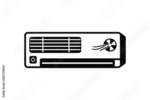 Air conditioner split system black icon. Climate control cool device outline. Cooler equipment technology.
