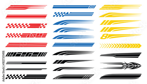 Car stripe stickers set. Sport racing automobile decoration. Graphic decals collection.