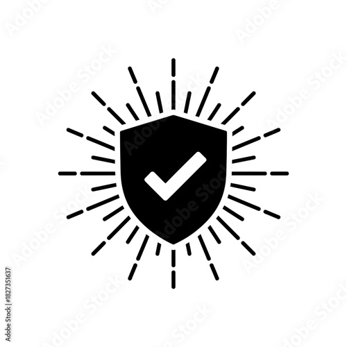 Online Safety Shield Icons Green check mark in shield with light rays security concept