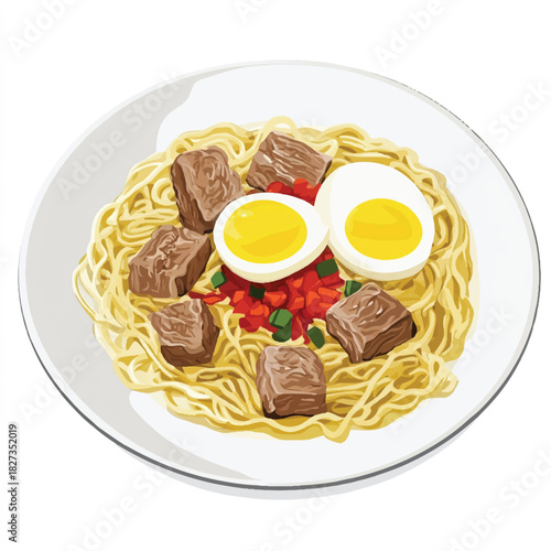 Delicious ramen noodles with braised pork belly and a soft boiled egg