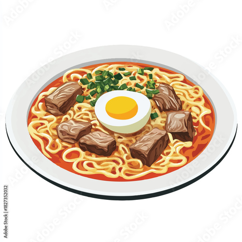 Delicious ramen noodles with braised pork belly and a soft boiled egg