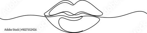 Continuous line drawing of abstract female lips, minimalist black contour art, beauty and sensuality concept. simple, elegant, one-line art Vector, illustration