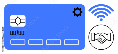 Contactless payment concept. Contactless icons credit card, wireless payment signal, and partnership. Contactless technology for convenience and secure transactions. For banking, e-commerce, fintech