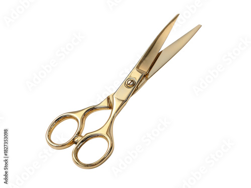 Gleaming gold scissors open against black cutting tool, Isolated, Png Transparent Background