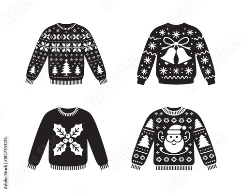 Christmas Sweater Silhouette Vector, Festive Holiday Jumper Illustrations.