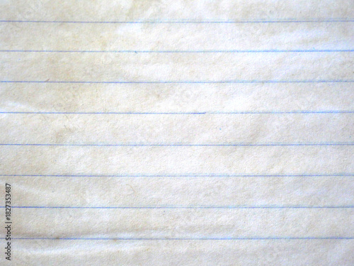 Notebook paper with lines and brown stains.