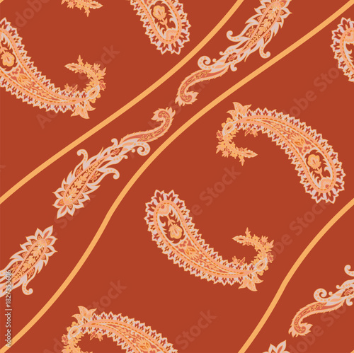 Terracotta Curved Paisley Wave Flow