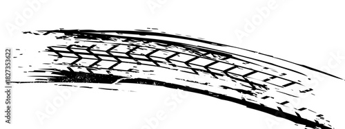 Grunge tire track, wheel braking marks. Truck, car or motorcycle tread pattern silhouette. Auto race, motorsport, speed racing design element
