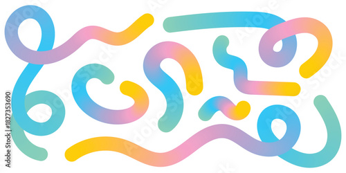 Colourful gradient squiggle lines. Abstract wavy line pattern. Vector illustration
