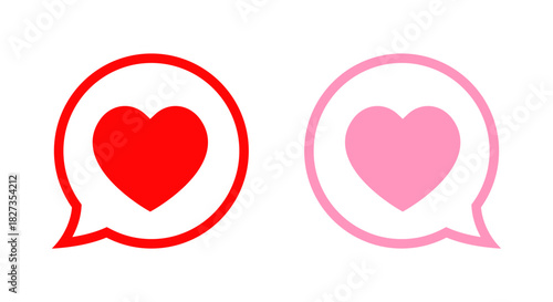 Speech bubble outline with heart icon. Romantic message and love communication symbol
