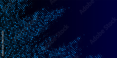 High speed dot moving technology concept. stripes halftone with blue light. speed movement pattern and motion blur over dark blue background. Vector Illustration.